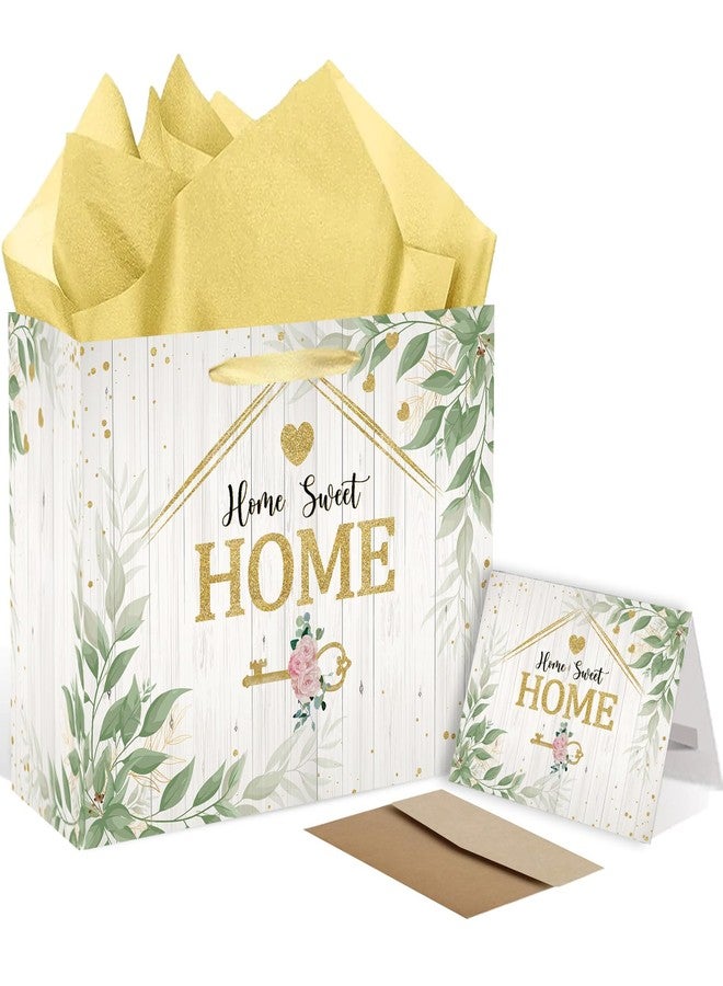 RTMISA House Warming Gift Bag with Tissue Paper and Greeting Card New Home Gifts Wrapping Paper Bag, Housewarming New Apartment Present Wrap Sweet Home Decorations Supplies, Sage Green - Image 1